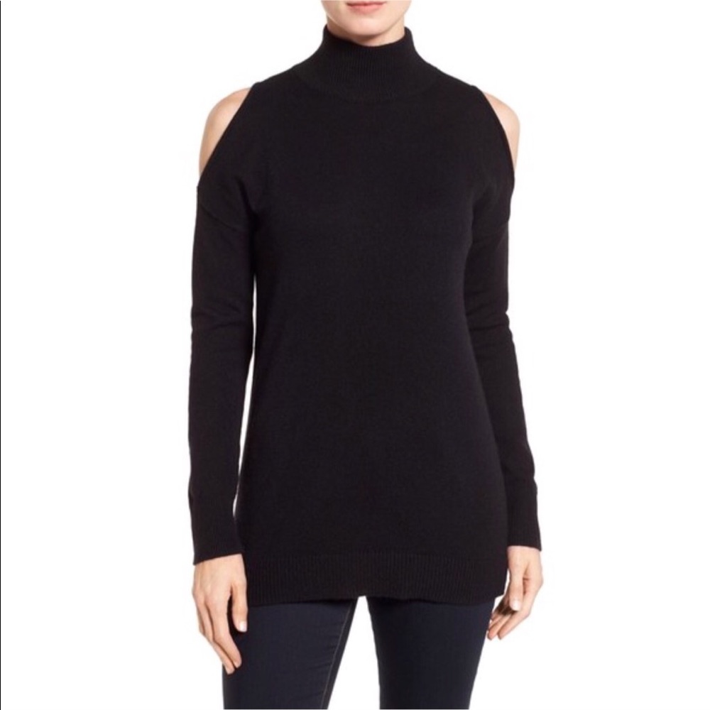 Halogen Black Turtleneck Cold Shoulder Sweater